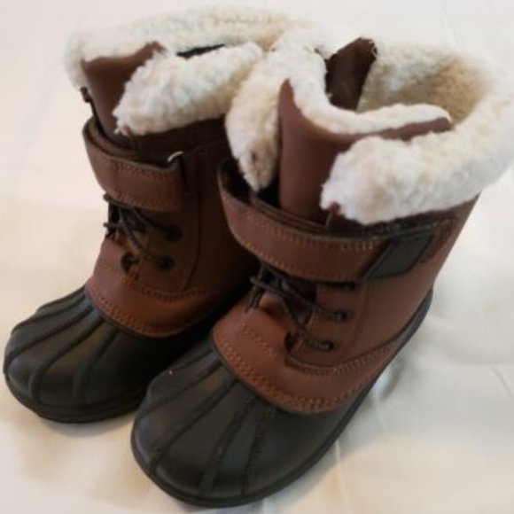 Kids Cat And Jack Brown Rain And Snow Boots With Fleece Lining Size 11 - Picture 1 of 7